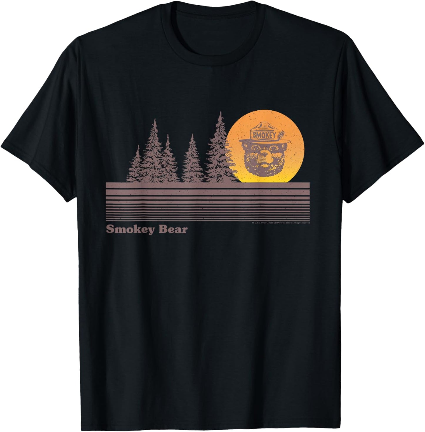 Smokey Bear Vintage Sunset Retro Forest Fire Prevention PSA T-Shirt - T-Shirt | Black
