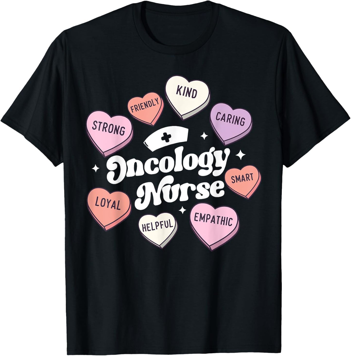 Valentines Day Oncology Nurse Cancer Support Groovy Hearts T-Shirt - T-Shirt | Black