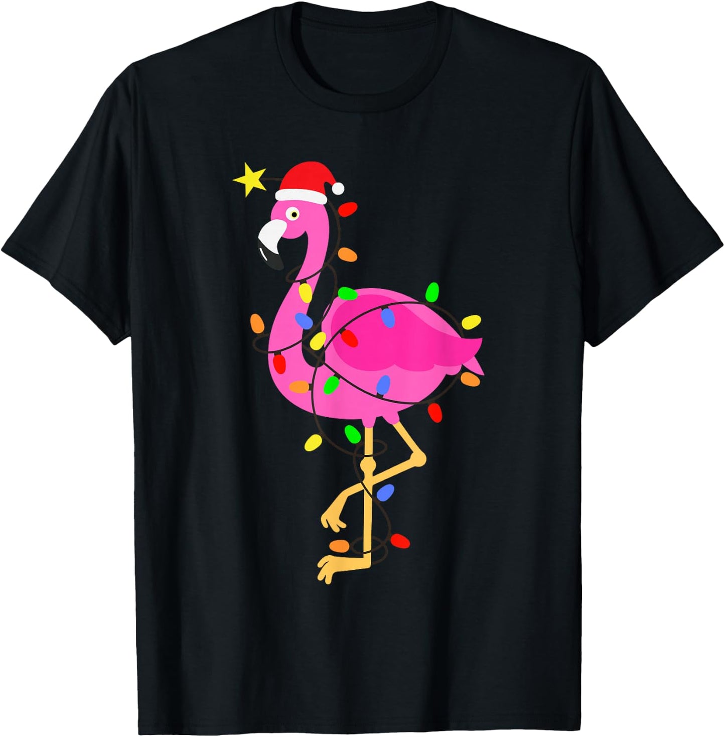 Funny Pink Flamingo in Santa Hat Christmas in July Men Women T-Shirt - T-Shirt | Black