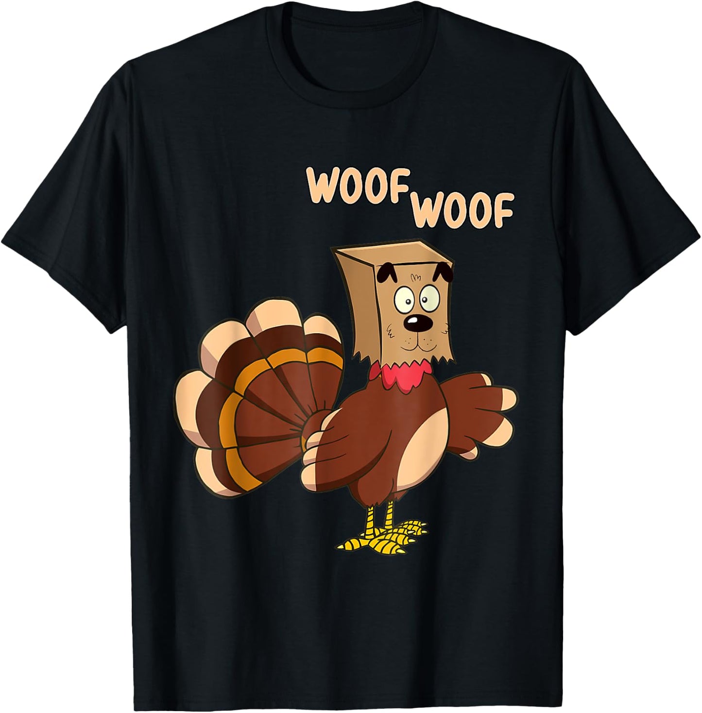 Thanksgiving Dog Funny Fake Dog Woof Thanksgiving Turkey Men Women Girls Kids T-Shirt - T-Shirt | Black