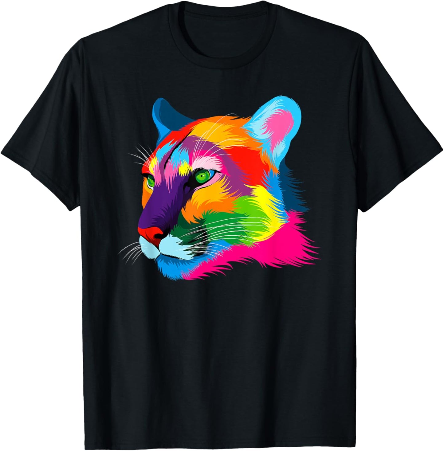 Puma Cougar Head Colorful Art Animals Watercolor Painting T-Shirt - T-Shirt | Black