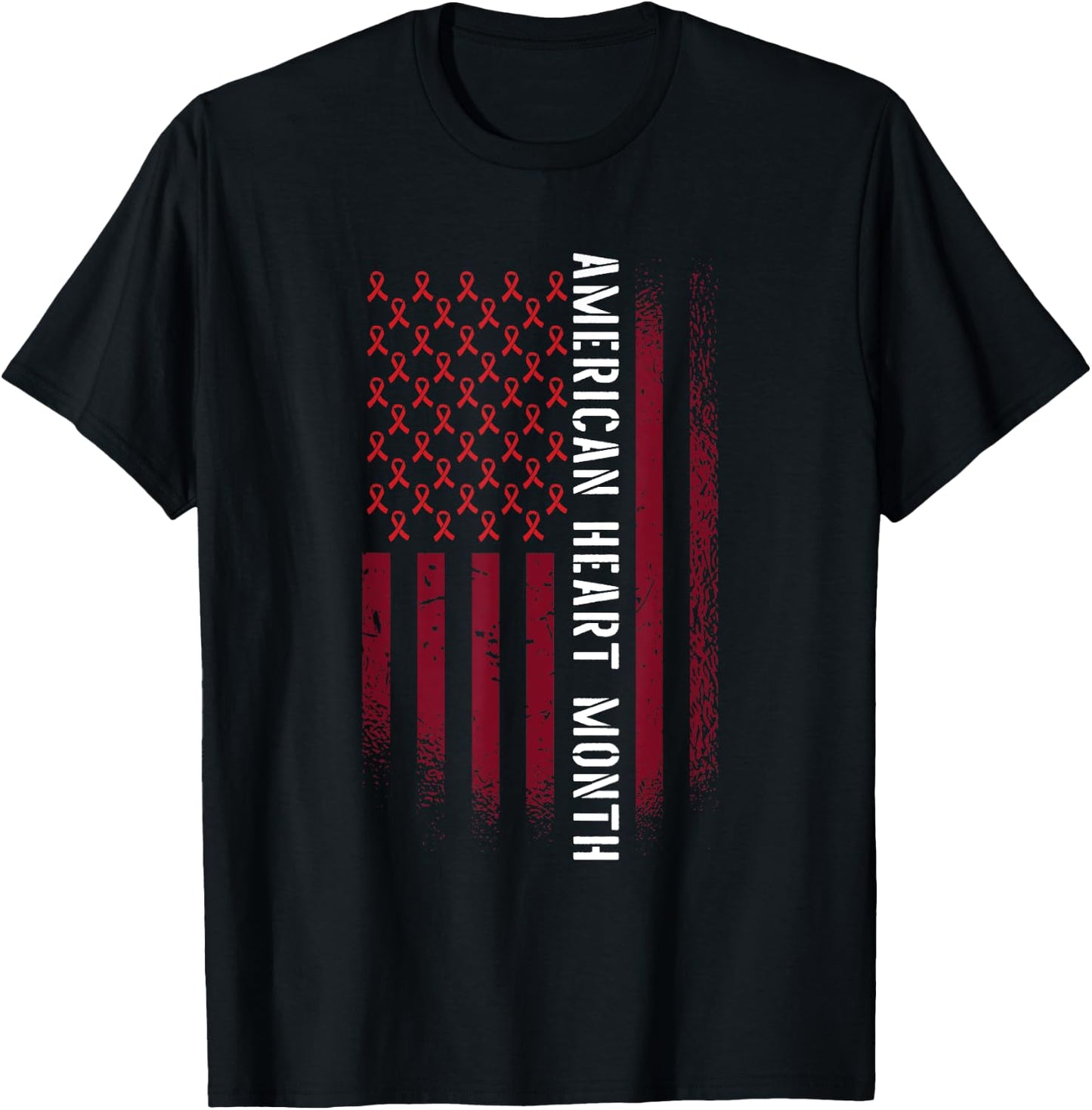 American Heart Month Cardiovascular Health Awareness Flag T-Shirt - T-Shirt | Black