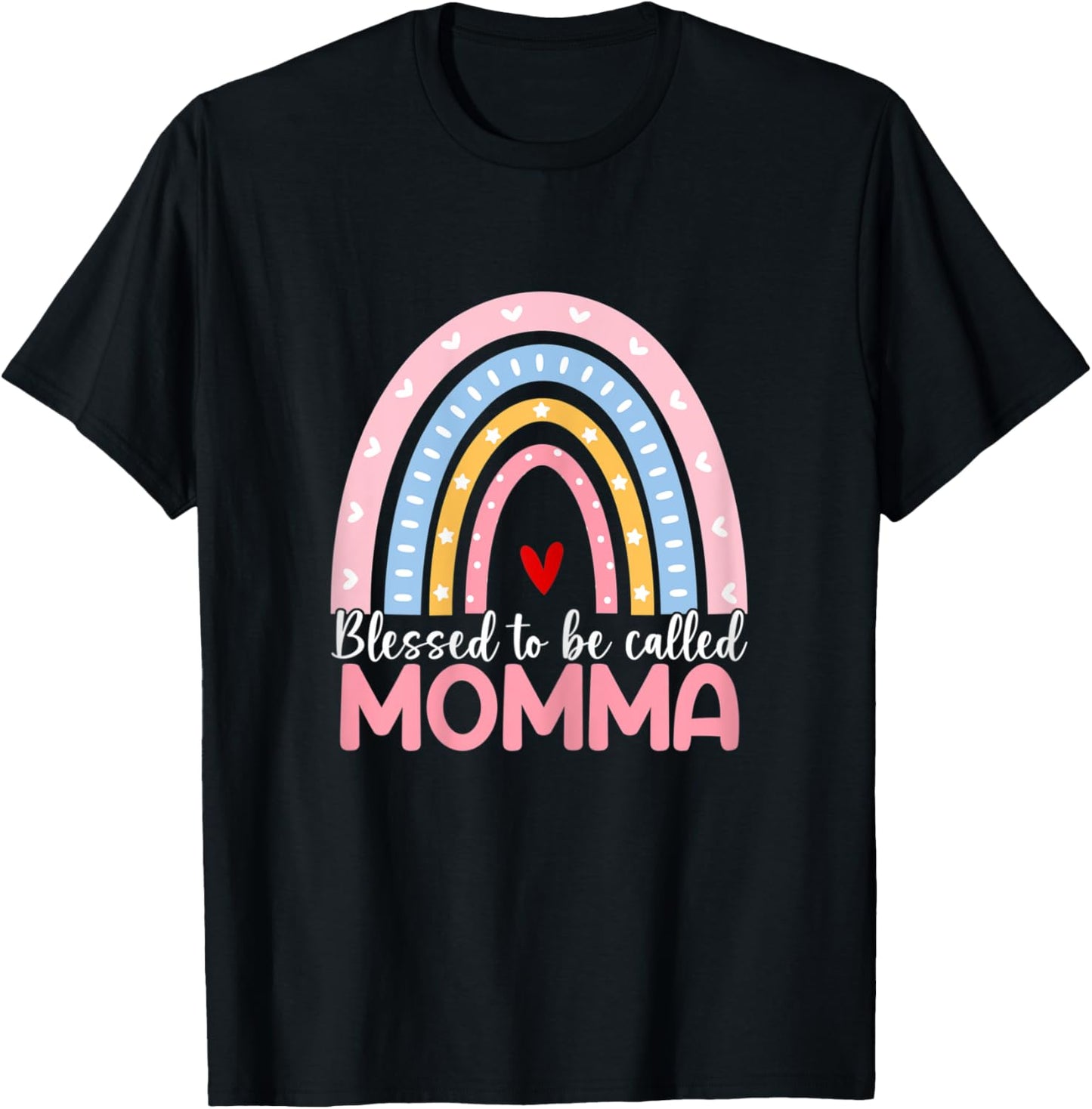 Mother's Day Blessed To Be Called Momma Boho Rainbow Momma T-Shirt - T-Shirt | Black