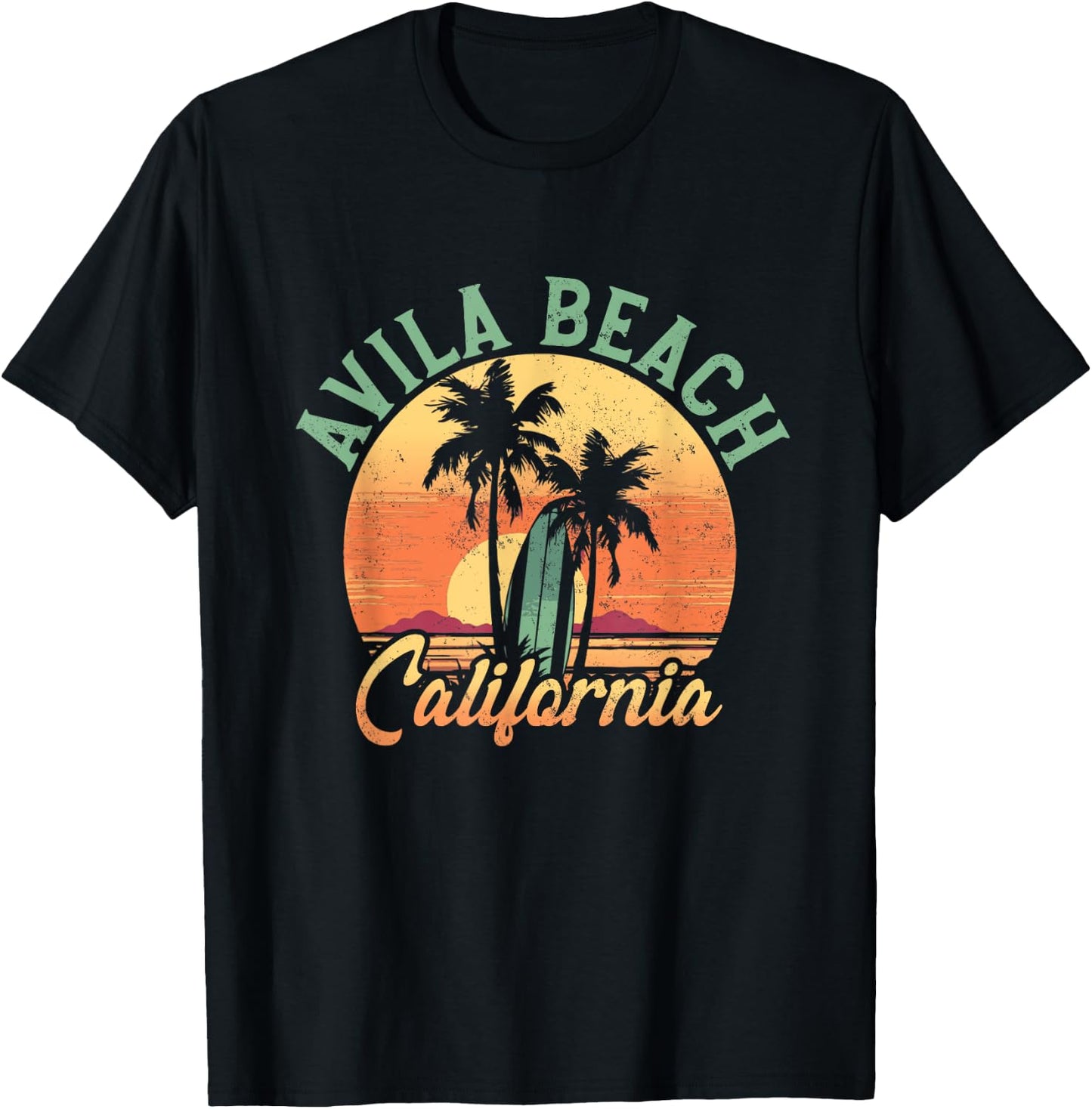 Avila Beach California Retro Surfer Vintage Beach Men Women T-Shirt - T-Shirt | Black