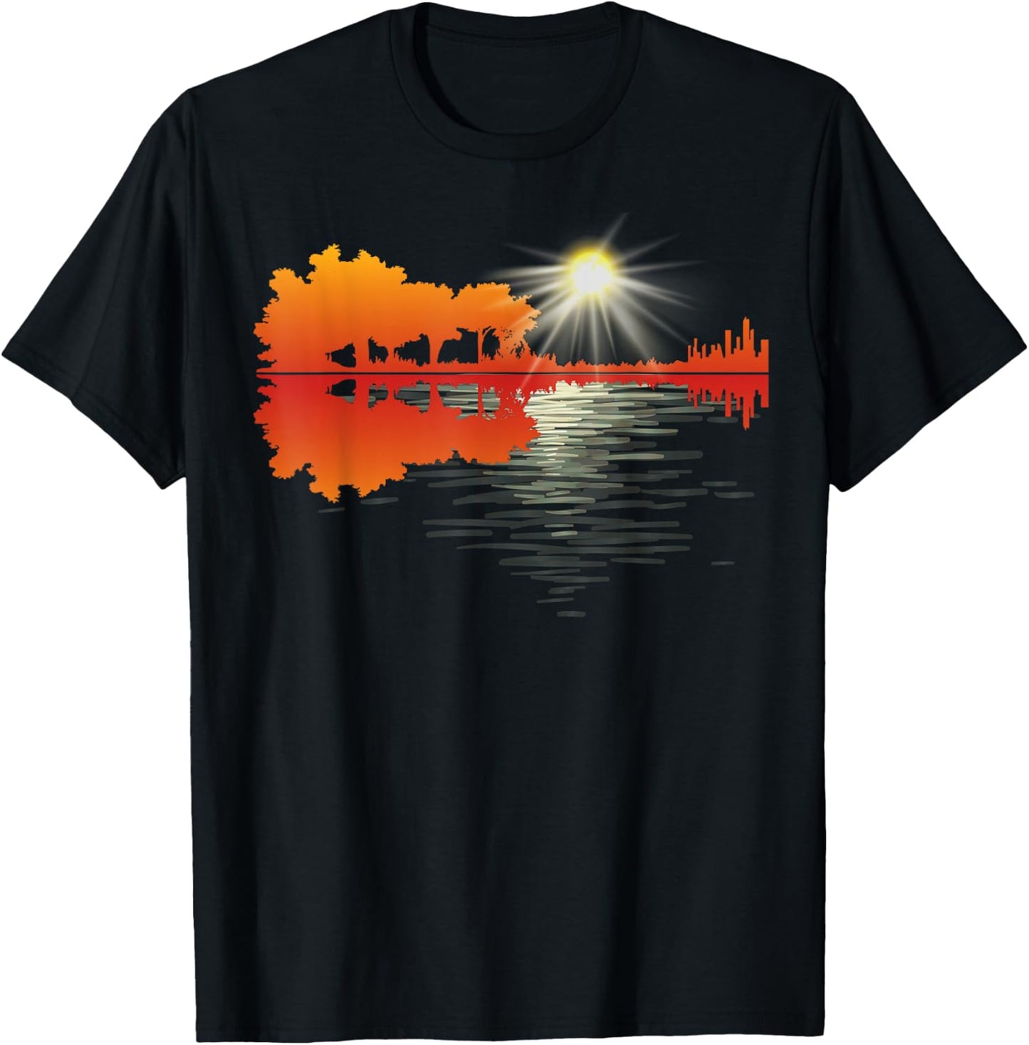 Nature Guitar Lake Shadow Love Guitar Musician Guitar lover T-Shirt - T-Shirt | Black