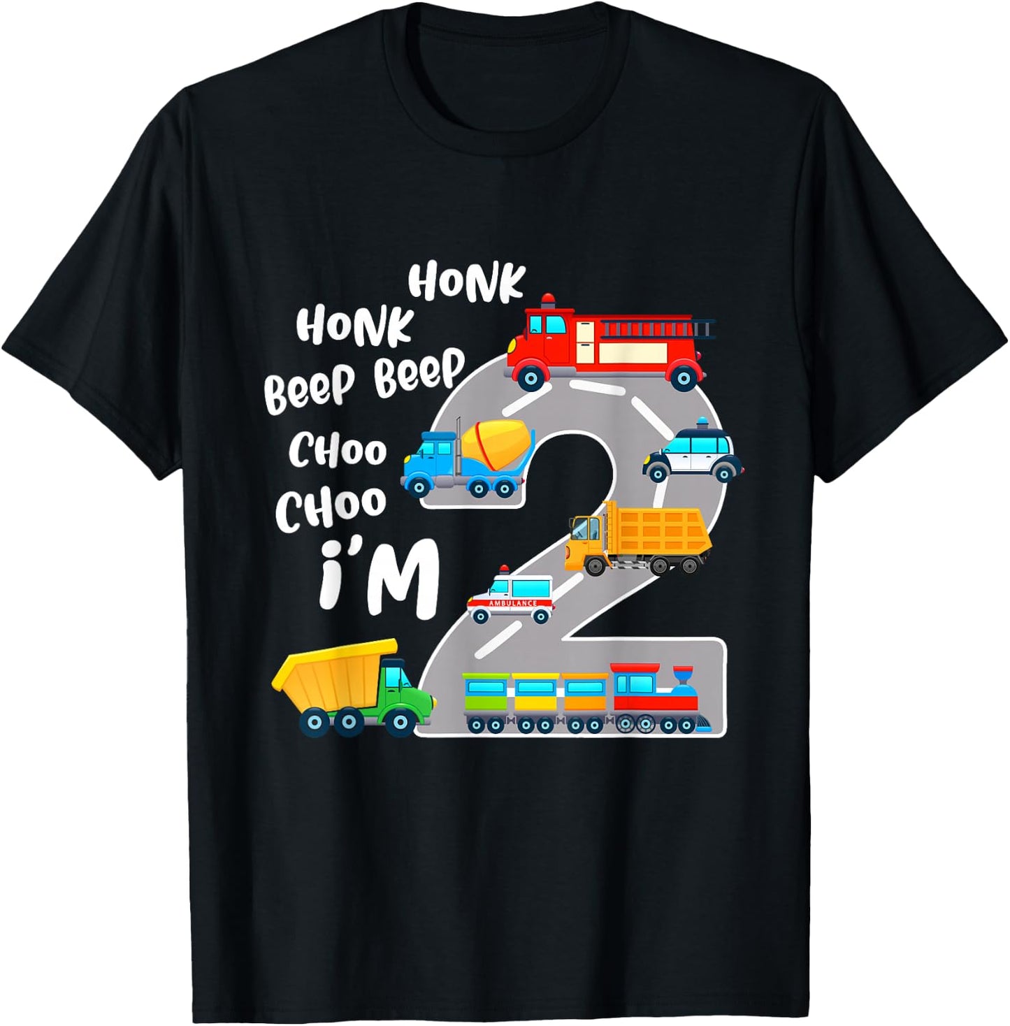 2 Year Old Birthday Transportation 2nd Party Kids T-Shirt - T-Shirt | Black