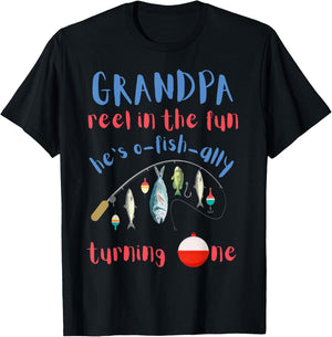 Grandpa Fishing First Birthday O-fish-ally One 1st Bday T-Shirt - T-Shirt | Black
