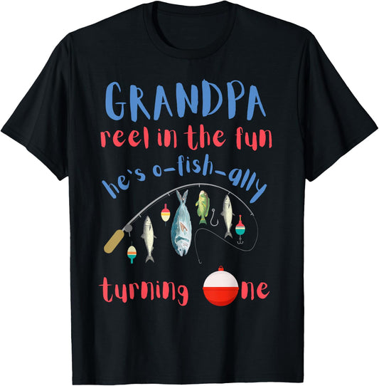 Grandpa Fishing First Birthday O-fish-ally One 1st Bday T-Shirt - T-Shirt | Black