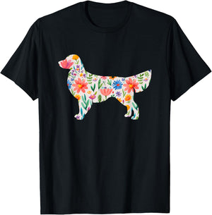 Golden Retriever watercolor flowers design T-Shirt - T-Shirt | Black