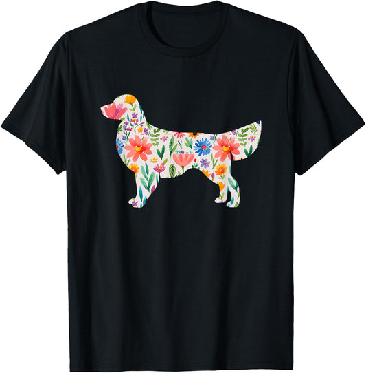 Golden Retriever watercolor flowers design T-Shirt - T-Shirt | Black