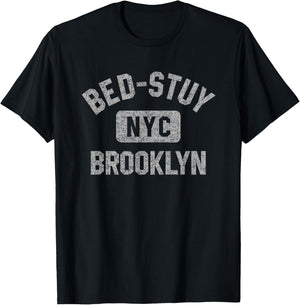 Bed-Stuy Brooklyn NYC Gym Style Distressed Gray Print T-Shirt - T-Shirt | Black