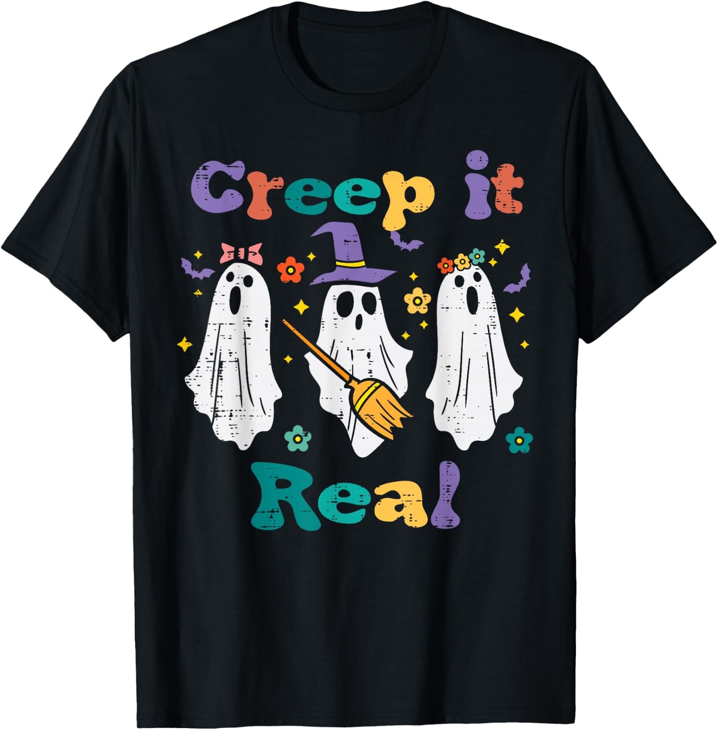 Ghosts Creep It Real Retro Halloween Costume Men Women Kids T-Shirt - T-Shirt | Black