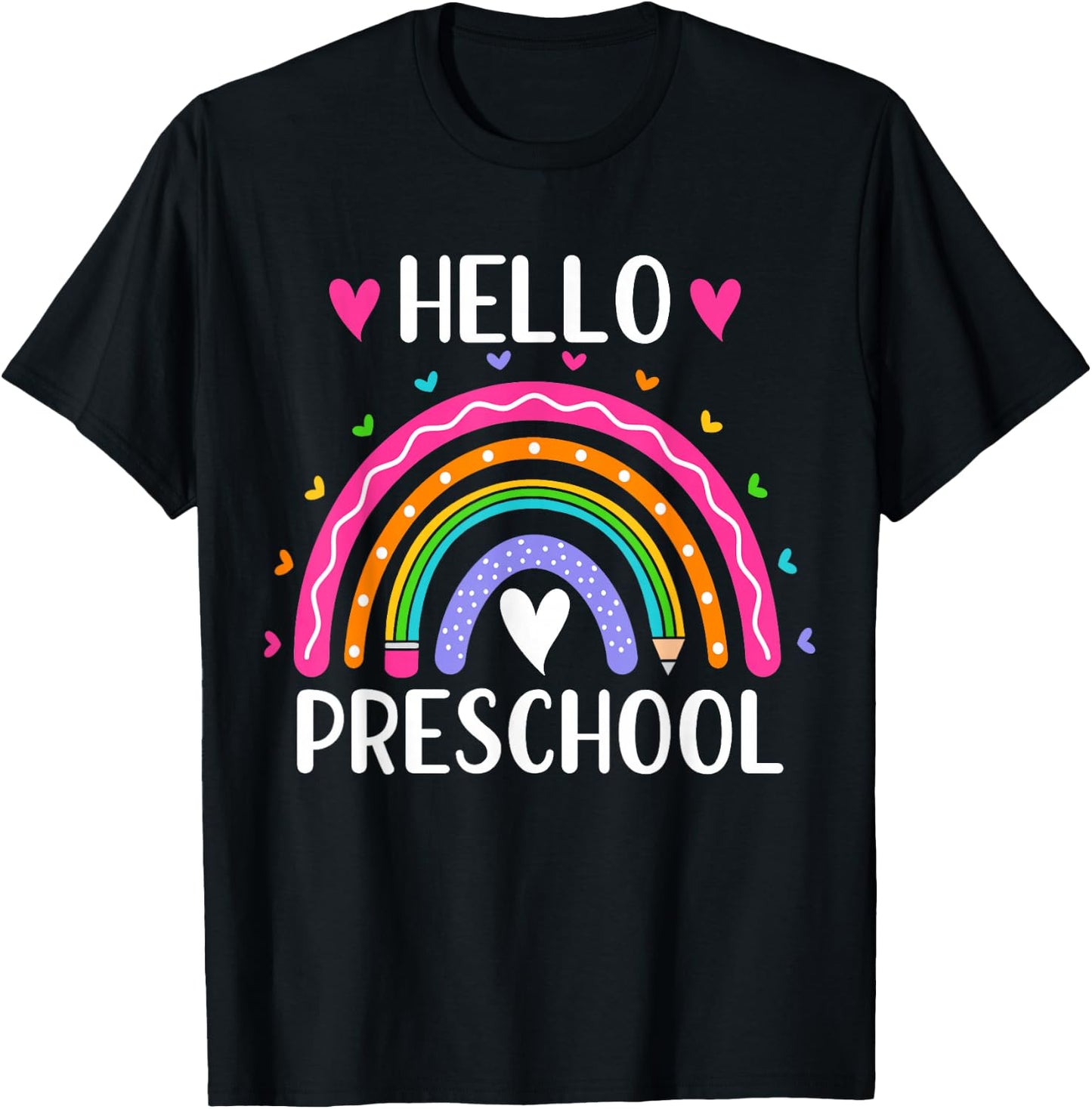 Hello Preschool Teacher Student Girls Rainbow Back To School T-Shirt - T-Shirt | Black
