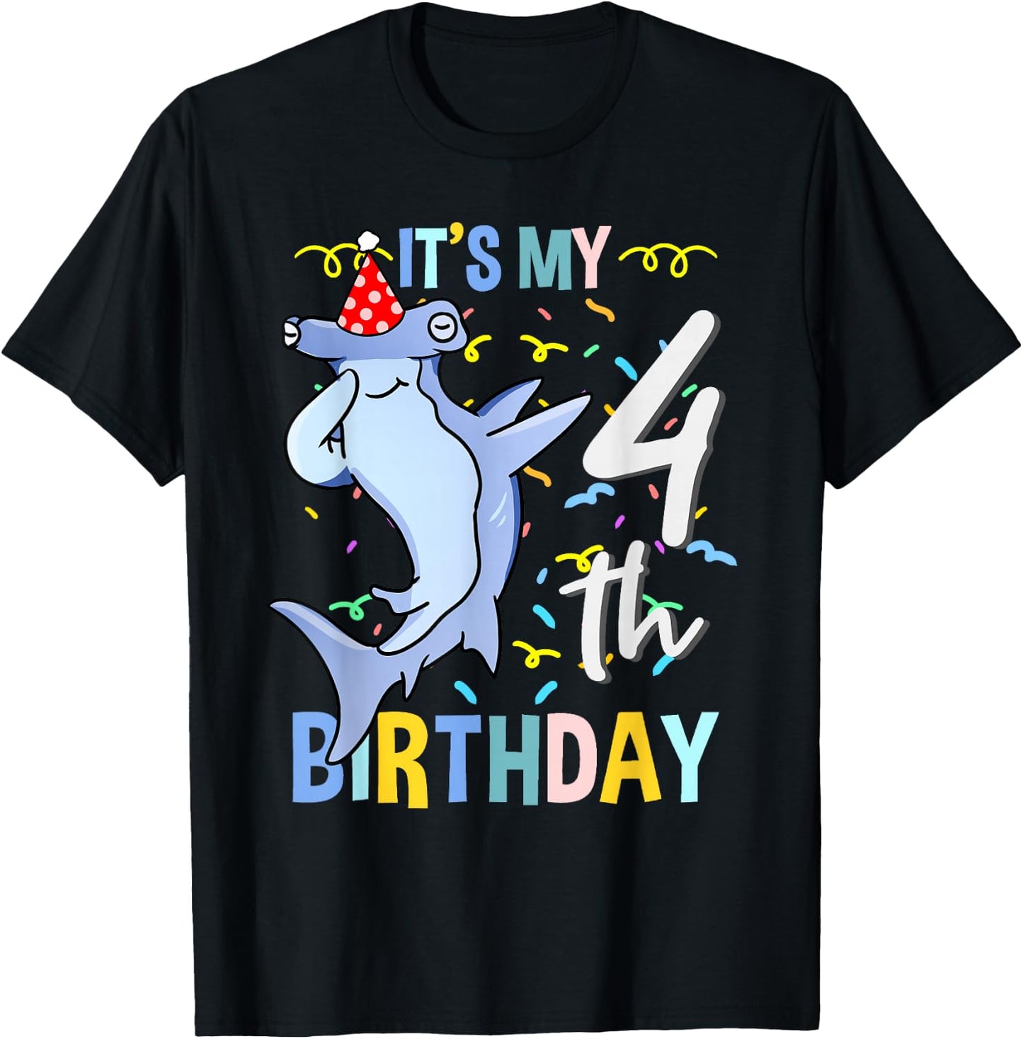 Its My 4th Birthday Dabbing Hammerhead Shark T-Shirt - T-Shirt | Black