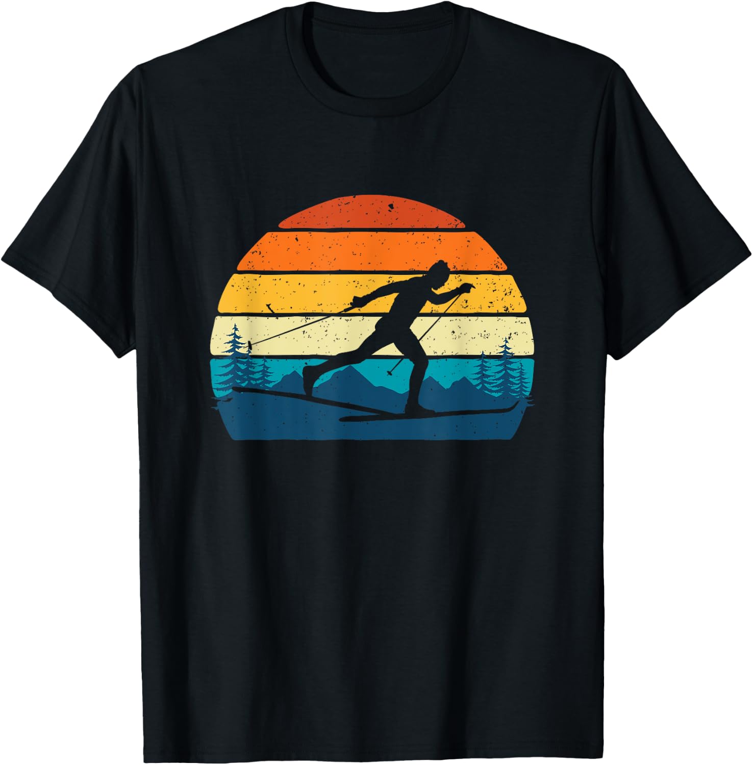 Retro Vintage Cross-Country Skiing - Winter Sports Skier Ski T-Shirt - T-Shirt | Black