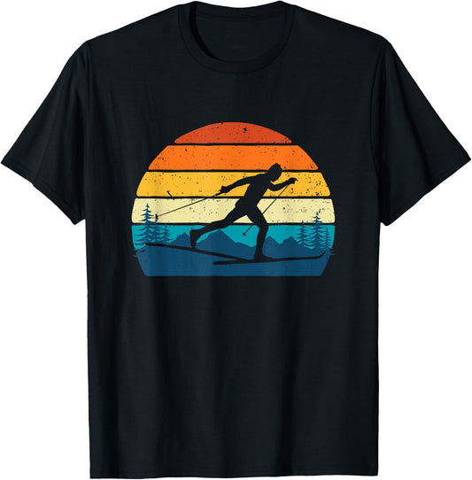 Retro Vintage Cross-Country Skiing - Winter Sports Skier Ski T-Shirt - T-Shirt | Black