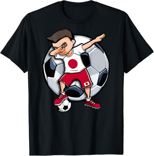 Dabbing Soccer Boy Japan Football Fans Jersey Japanese Flag T-Shirt - T-Shirt | Black
