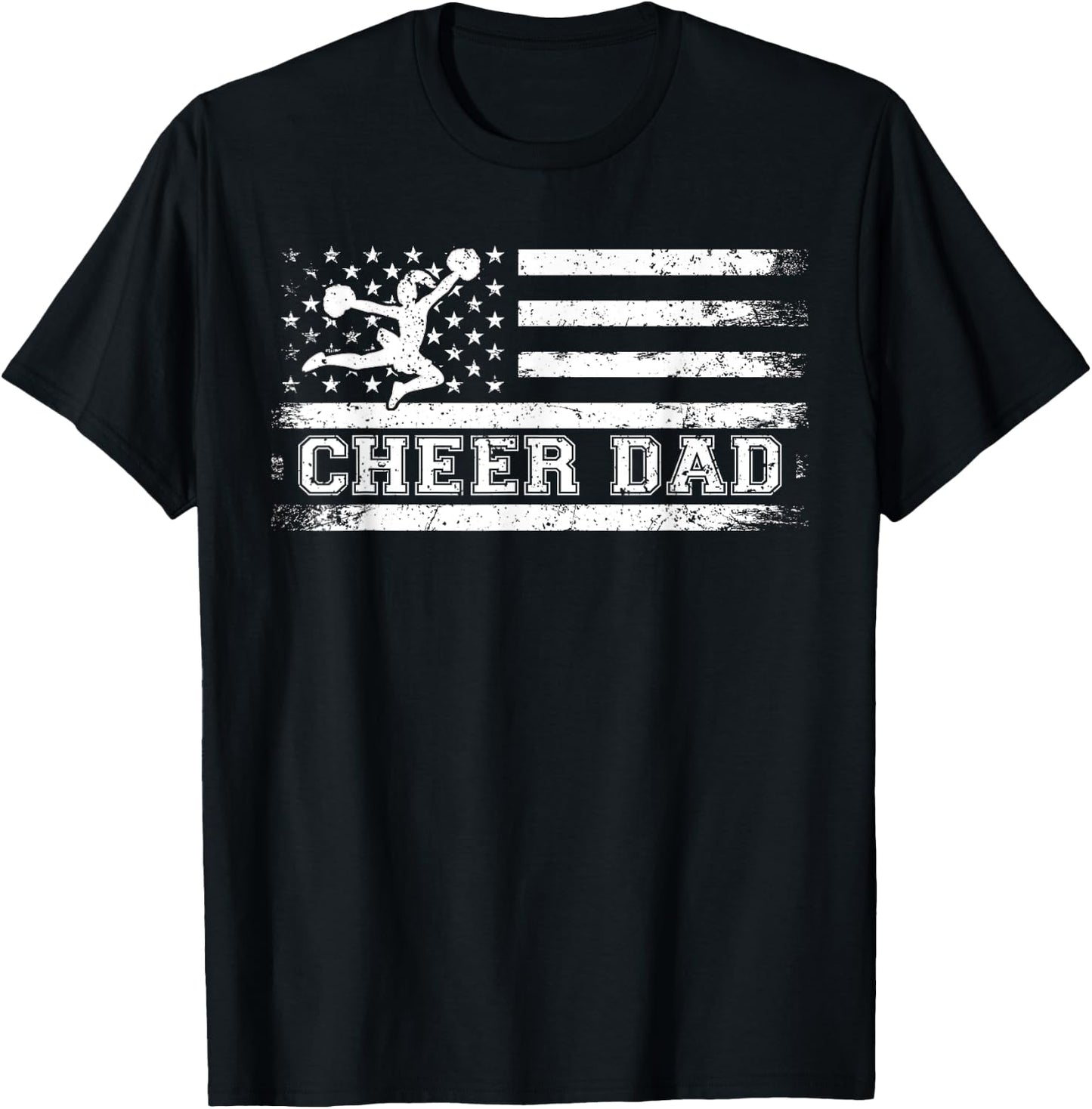 Purple Cheer Dad Usa Flag Vintage Cheerleader T-Shirt - T-Shirt | Black