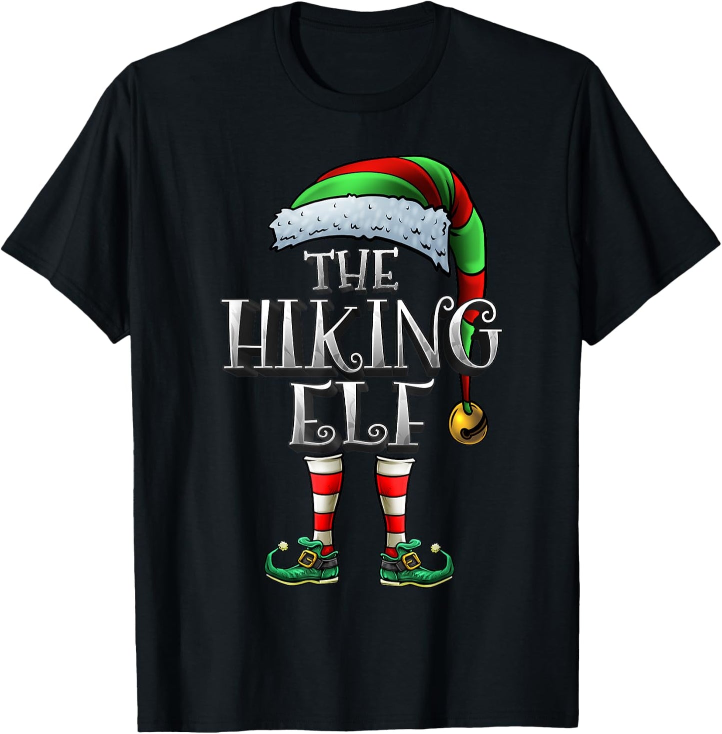 The Hiking Elf Shirt Matching Family Hiking Christmas Elf T-Shirt - T-Shirt | Black