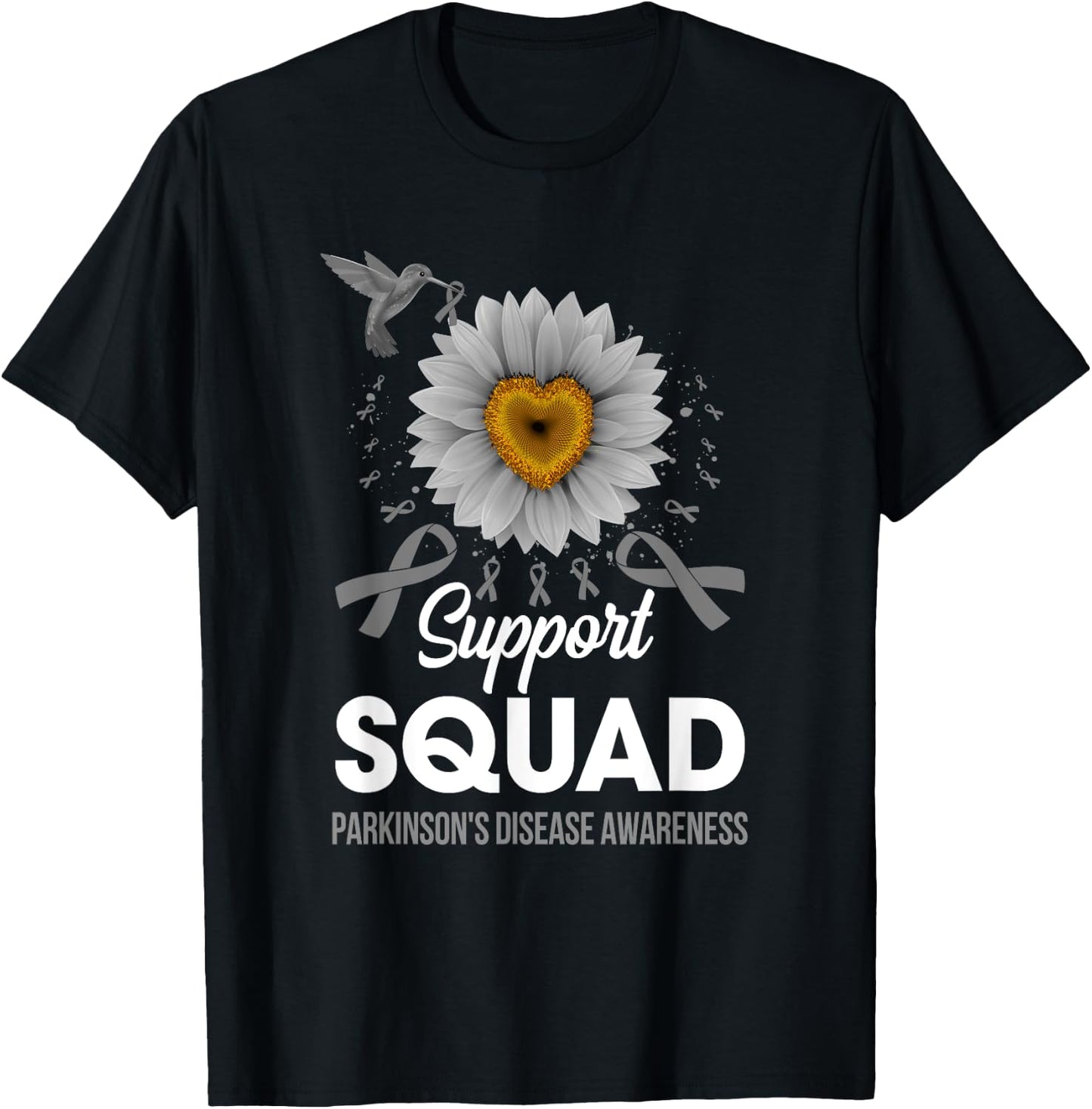 Support Squad Parkinson's Disease Awareness Sunflower T-Shirt - T-Shirt | Black