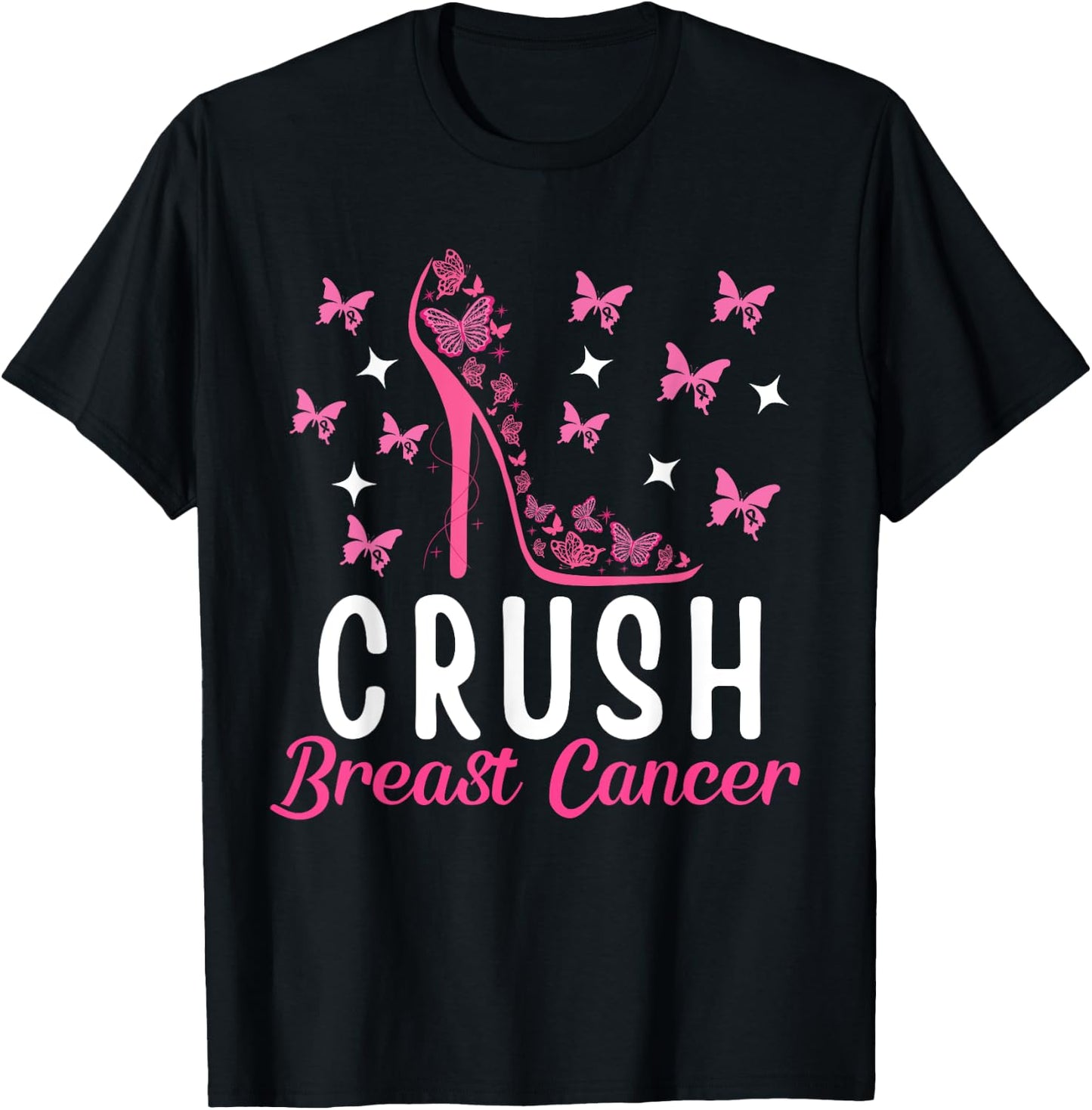 Crush Breast Cancer Awareness Pink Butterfly Strength T-Shirt - T-Shirt | Black