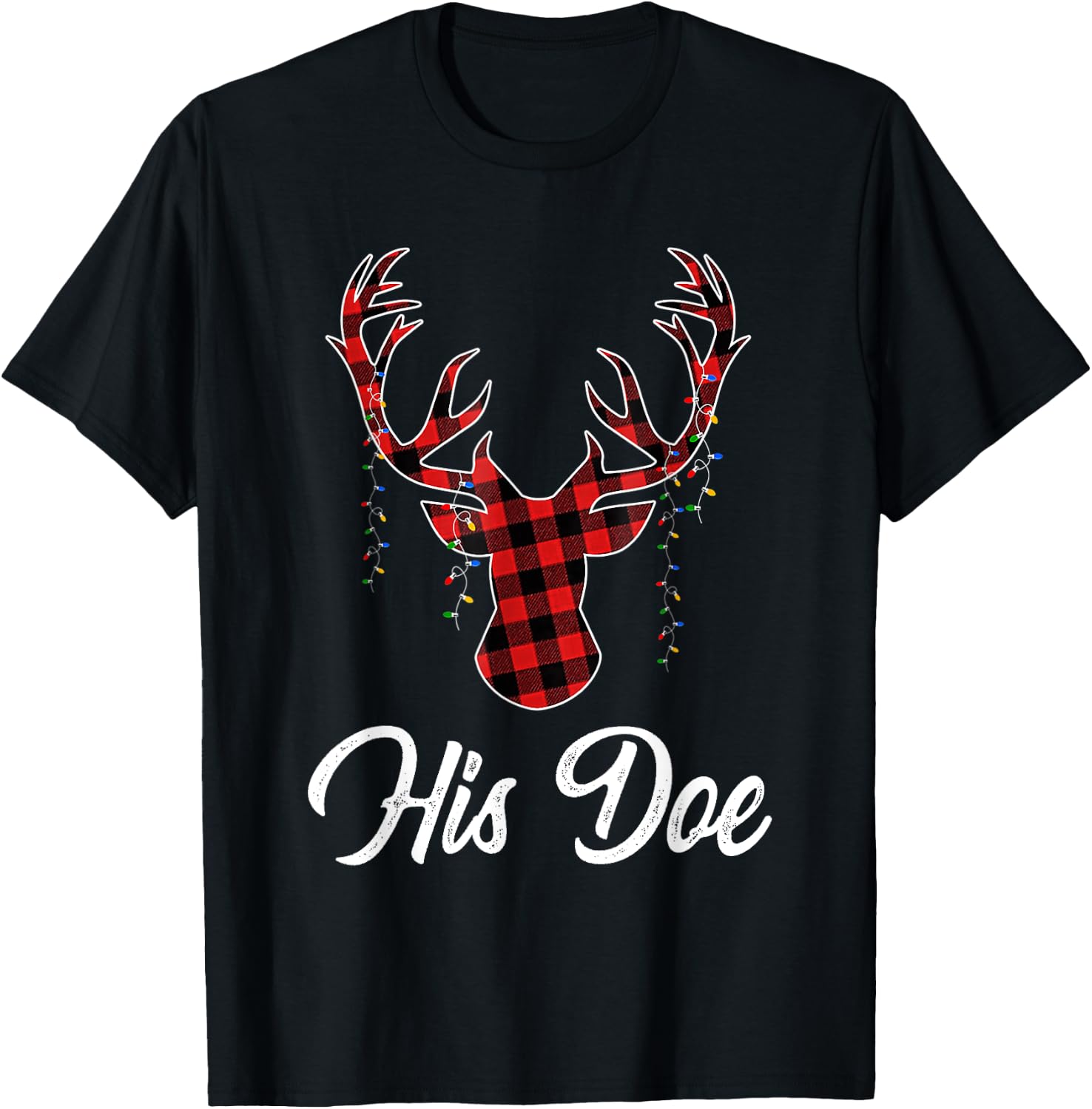 Christmas Couple Matching Pajama Set Her Buck His Doe T-Shirt - T-Shirt | Black