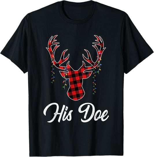 Christmas Couple Matching Pajama Set Her Buck His Doe T-Shirt - T-Shirt | Black