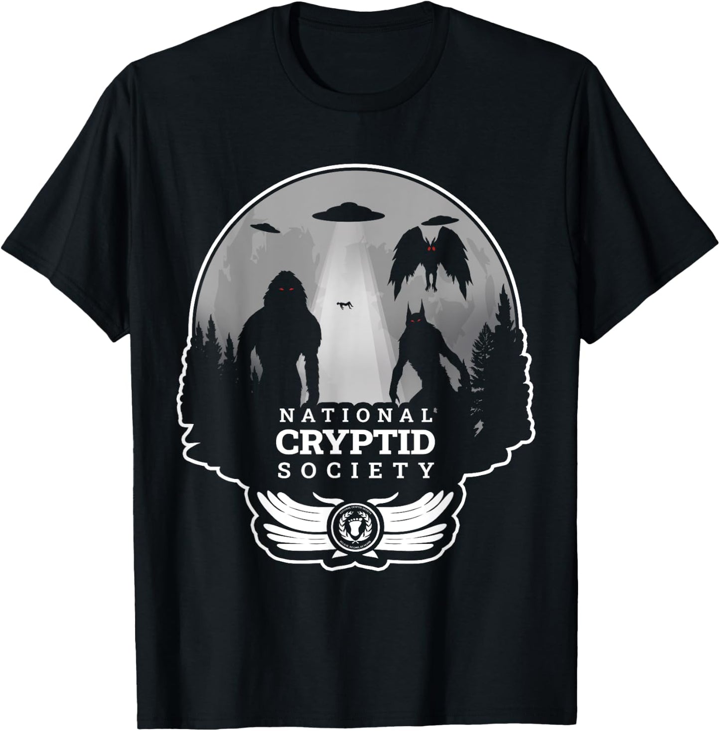 Monsters Creatures Moth Man Wolf Bigfoot Halloween Cryptid T-Shirt - T-Shirt | Black