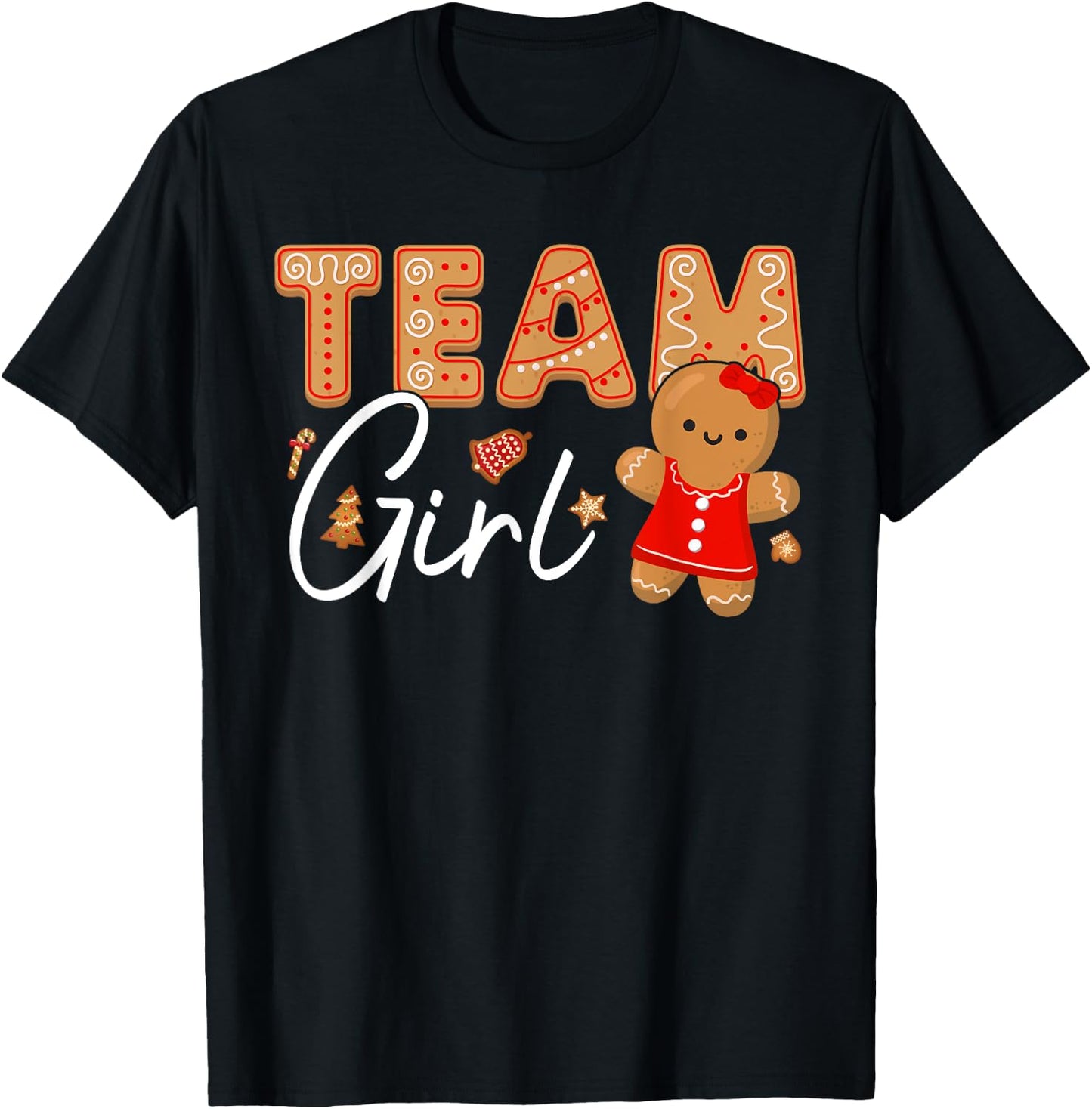 Gingerbread Christmas Team Girl Gender Reveal Baby Shower T-Shirt - T-Shirt | Black