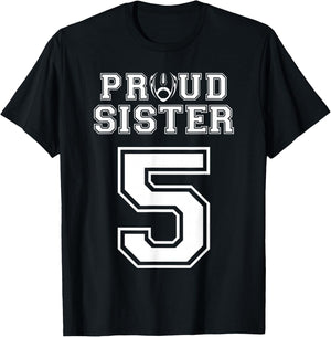 Custom Proud Football Sister Number 5 Personalized Women T-Shirt - T-Shirt | Black