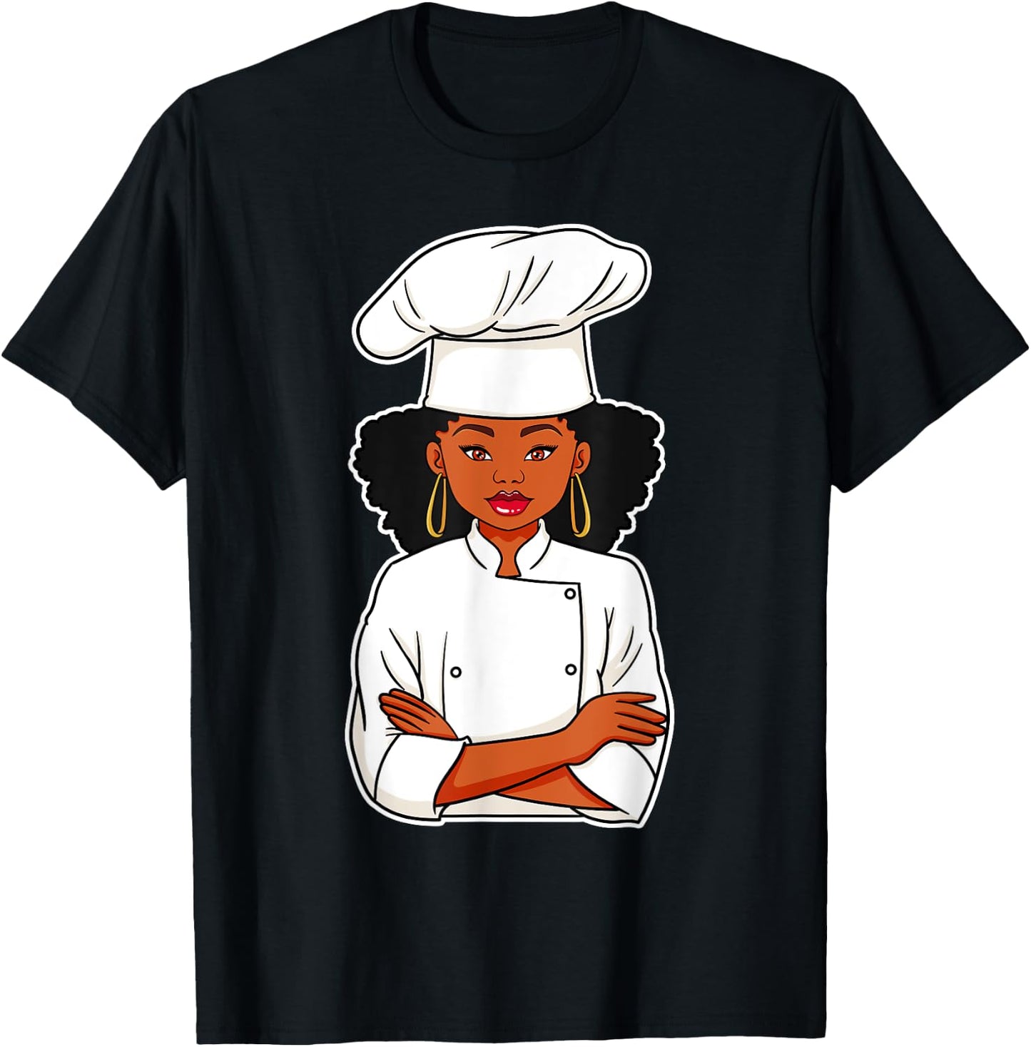 Chef African American Black Woman Afro Hair Cook Culinarian T-Shirt - T-Shirt | Black