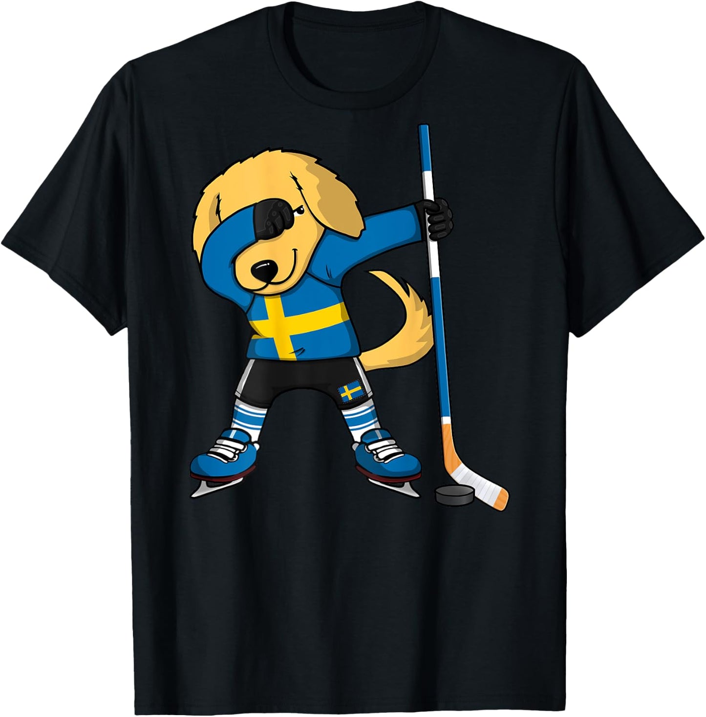 Dabbing Golden Retriever Sweden Ice Hockey Lovers Jersey Art T-Shirt - T-Shirt | Black
