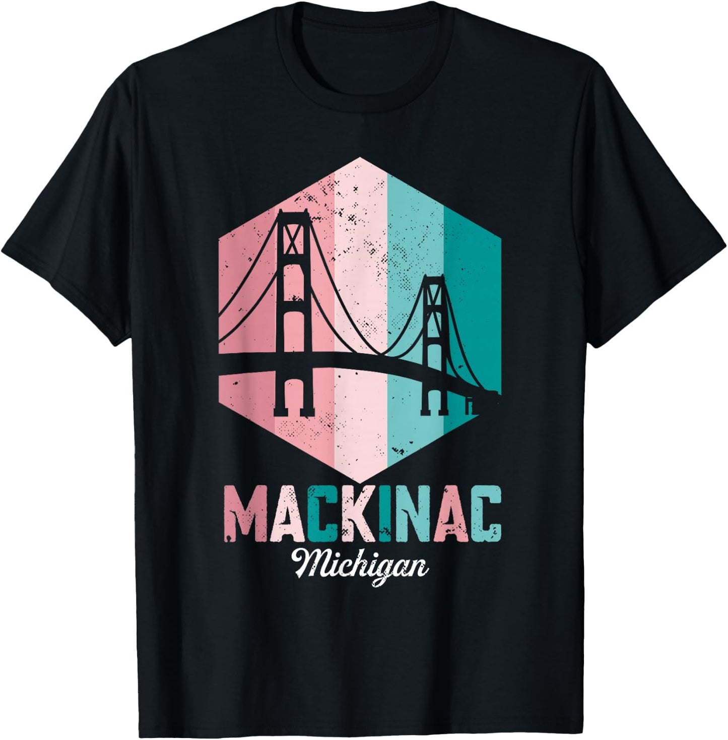 Retro Mackinac Bridge Souvenir Mackinaw Vintage Michigan T-Shirt - T-Shirt | Black