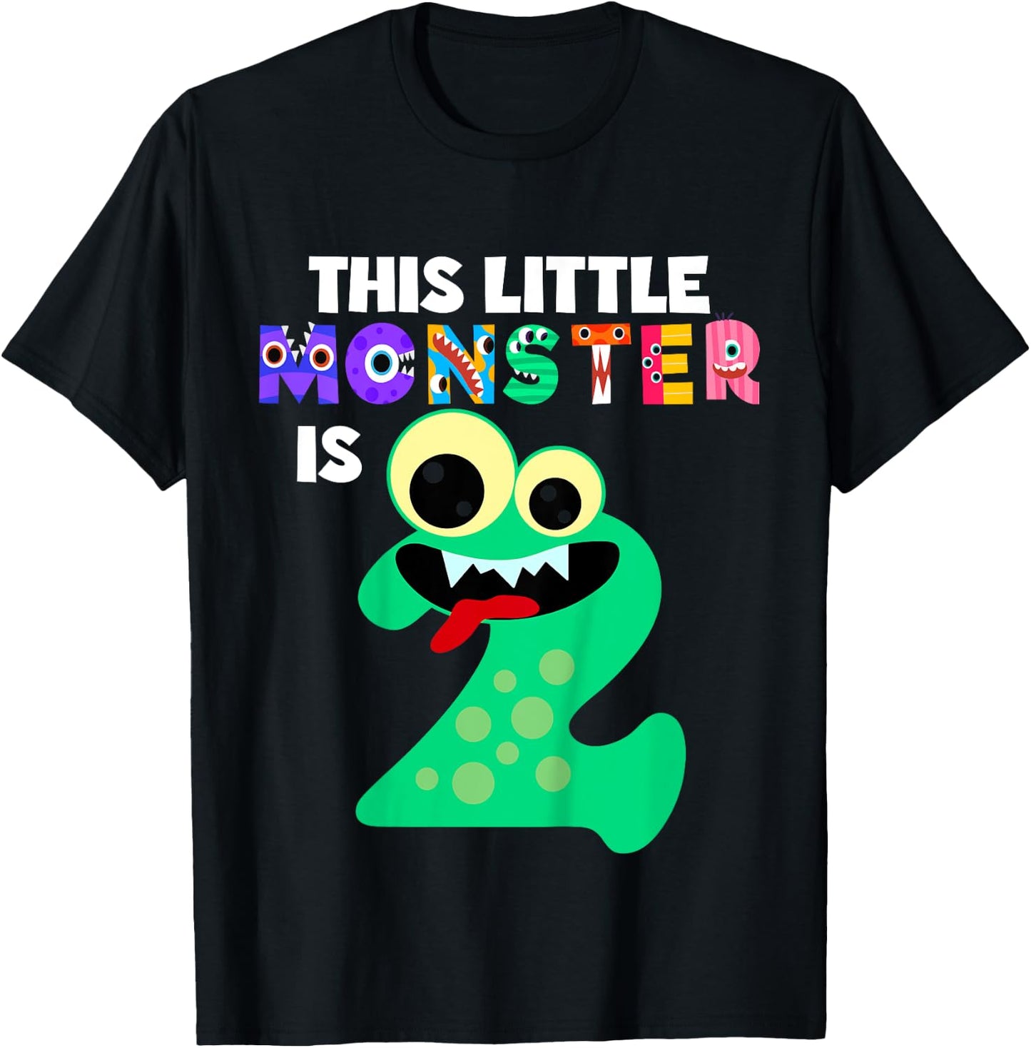 Kids This Little Monster is 2 Two Years 2nd Birthday Party Aliens T-Shirt - T-Shirt | Black