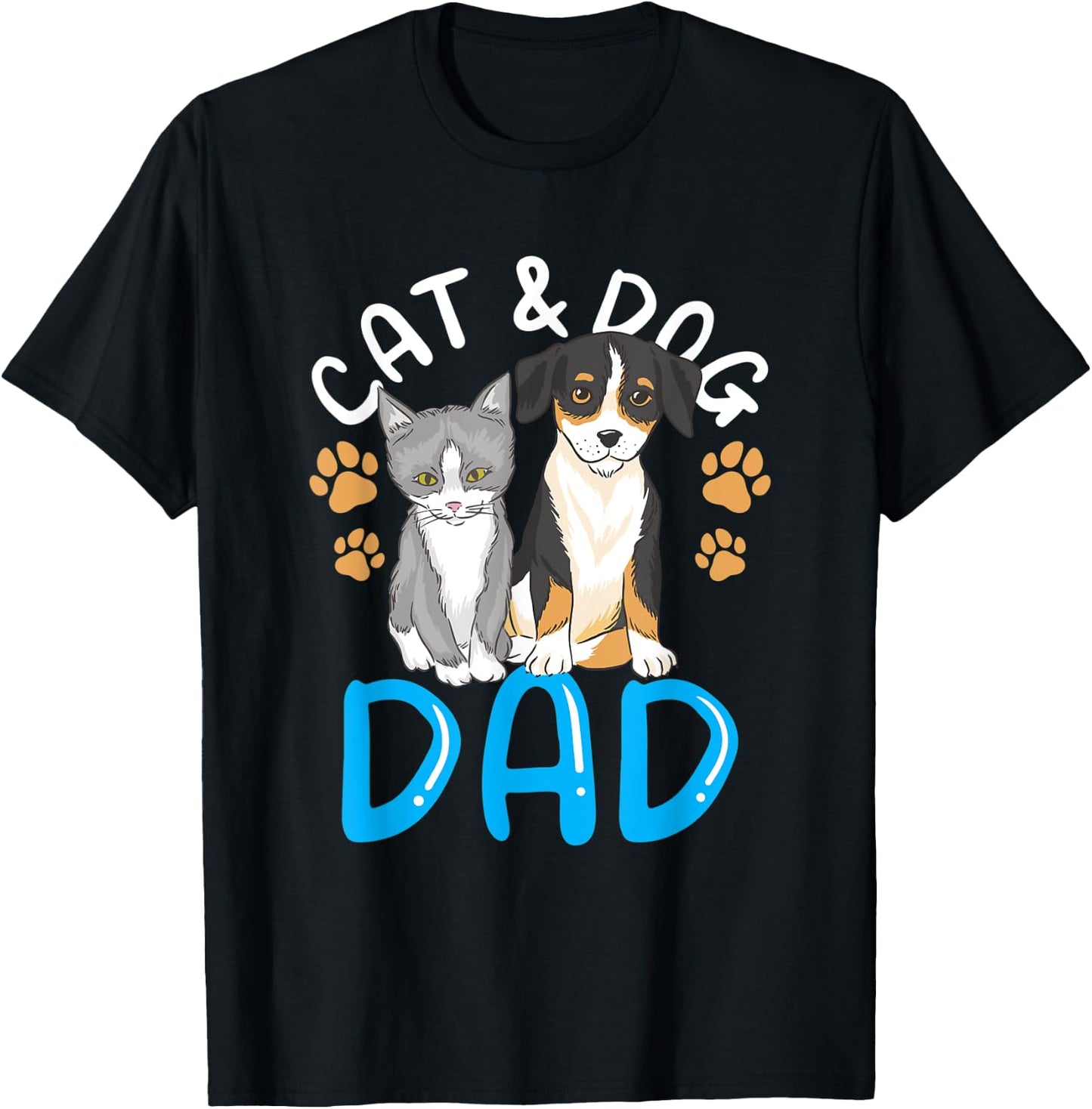 Cat And Dog Dad Boy Guy Lover Cats Dogs Father Daddy Papa T-Shirt - T-Shirt | Black