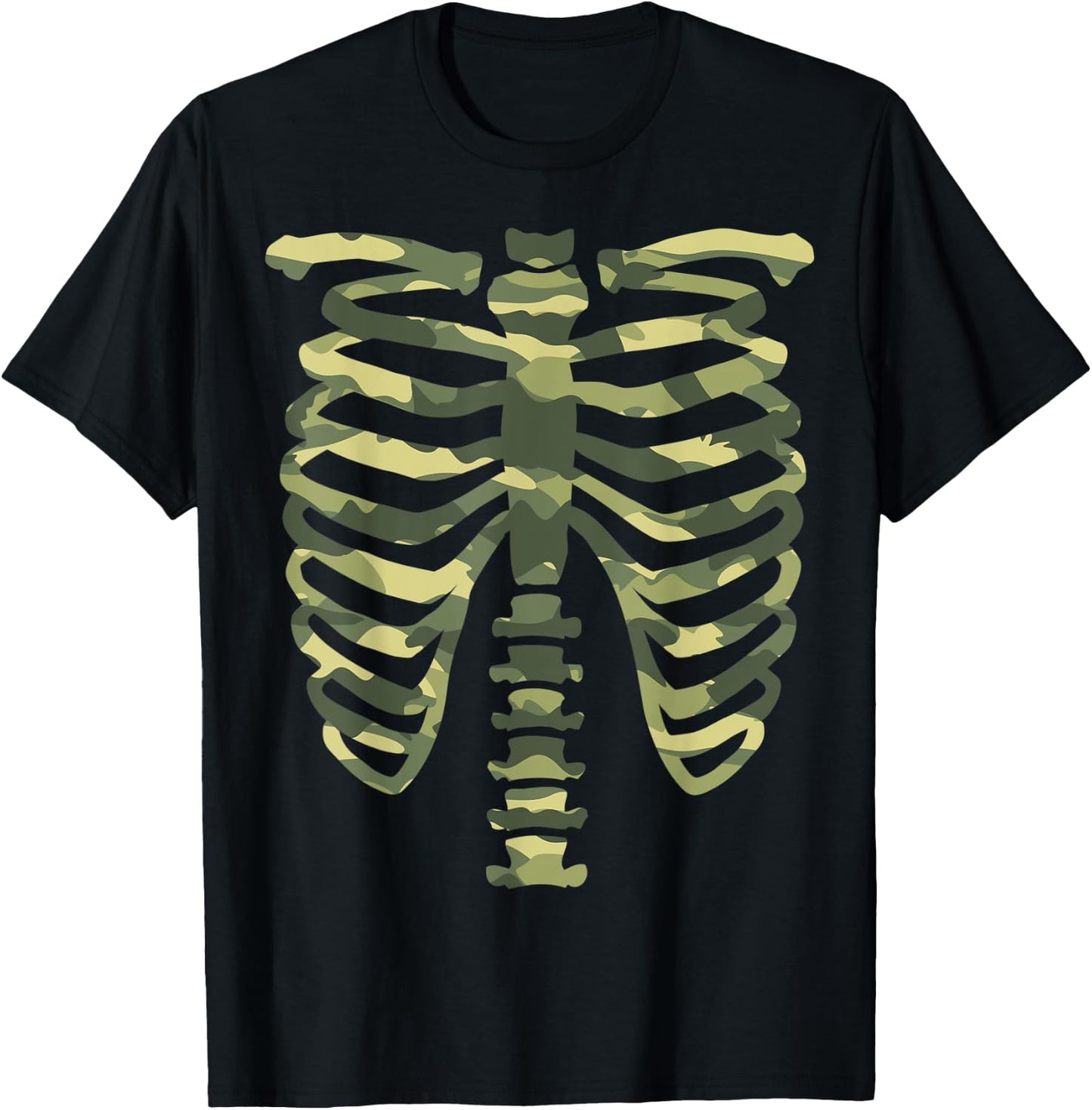 Camo Skeleton Military Halloween Costume Lazy Easy T-Shirt - T-Shirt | Black