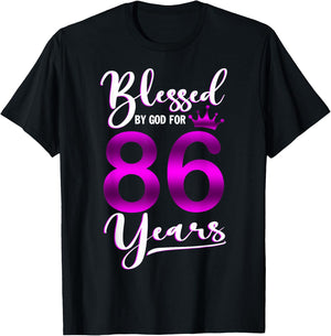 Vintage Blessed by God For 86 Years Old Happy 86th Birthday T-Shirt - T-Shirt | Black