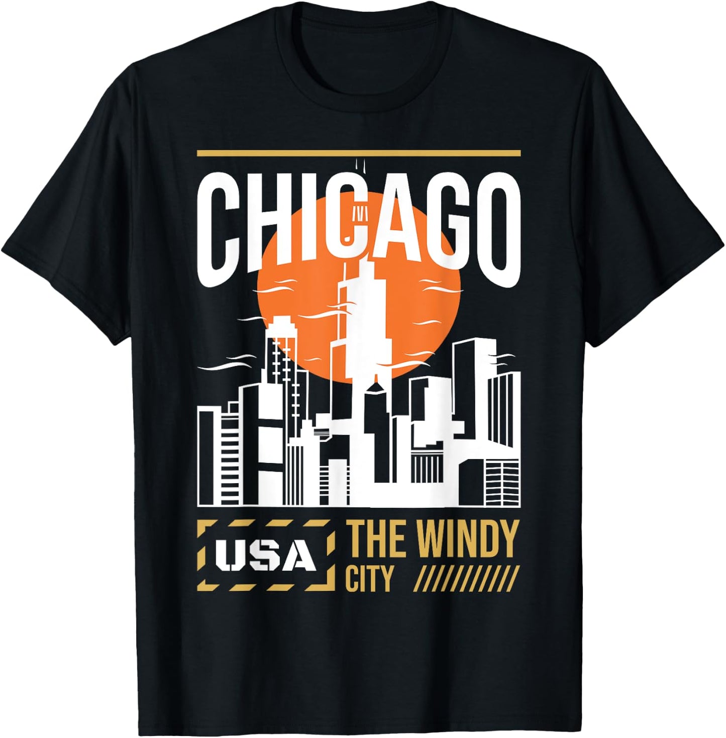 Chicago City Skyline Vintage Illinois City USA T-Shirt - T-Shirt | Black