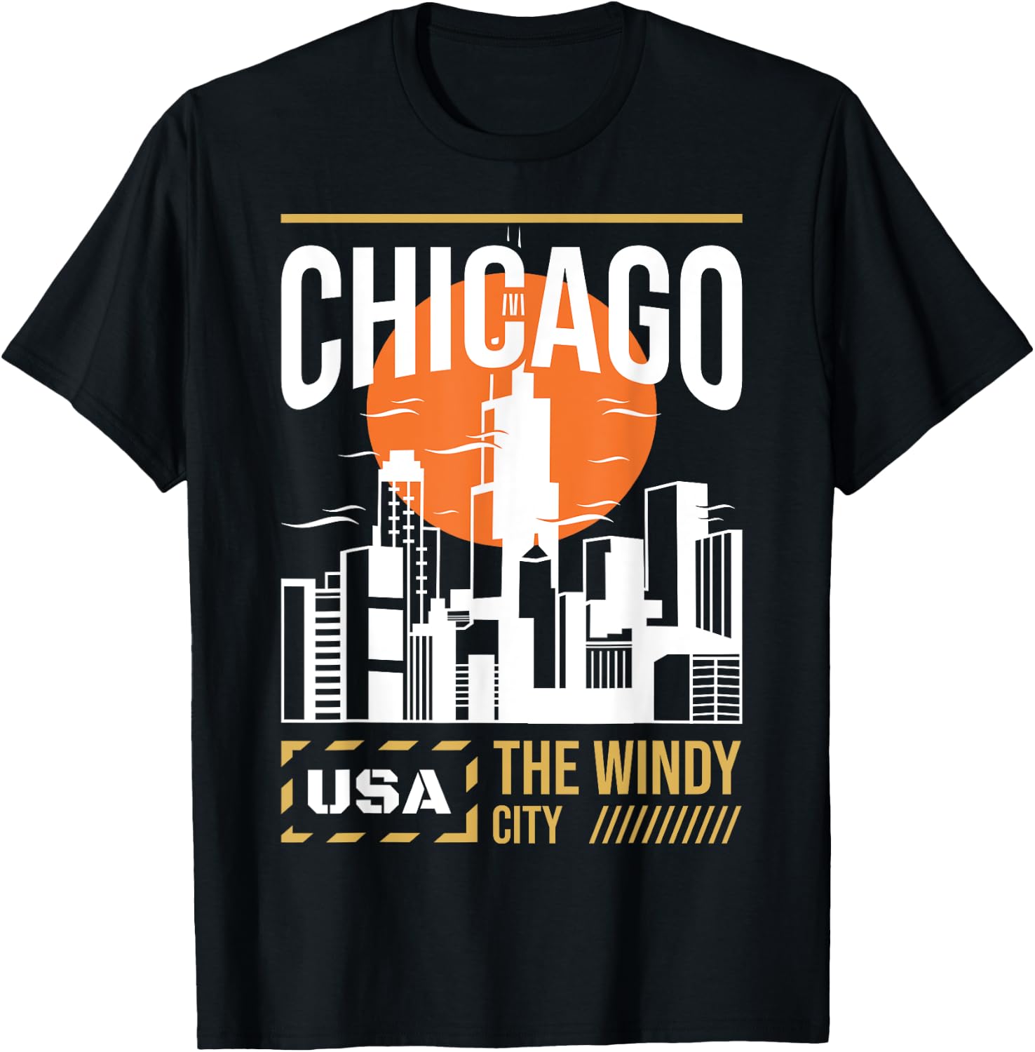 Chicago City Skyline Vintage Illinois City USA T-Shirt - T-Shirt | Black