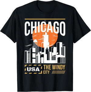 Chicago City Skyline Vintage Illinois City USA T-Shirt - T-Shirt | Black