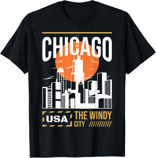 Chicago City Skyline Vintage Illinois City USA T-Shirt - T-Shirt | Black
