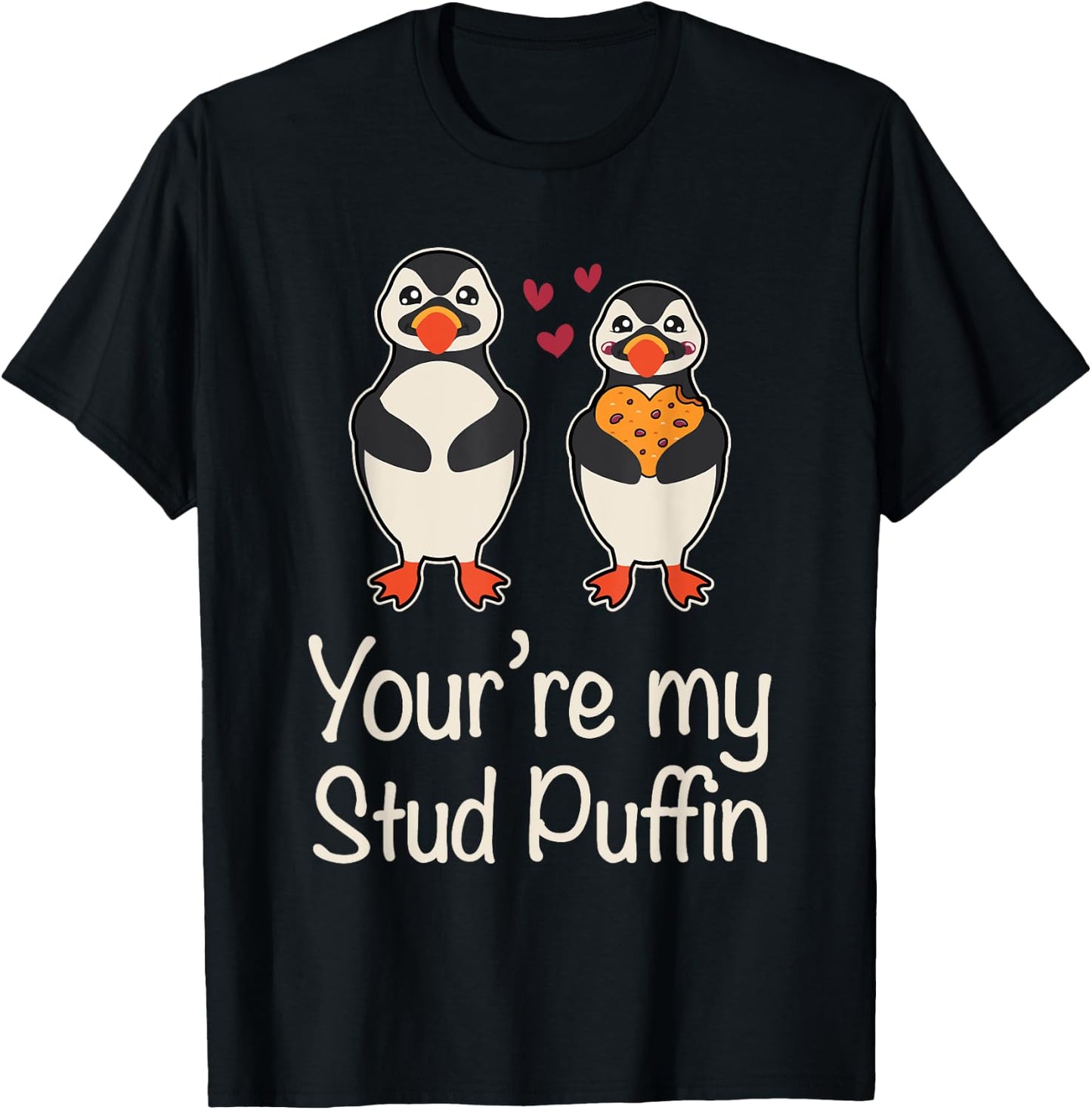 Stud Puffin Hearts Apparel For Couples Cute Seabird Puffins T-Shirt - T-Shirt | Black