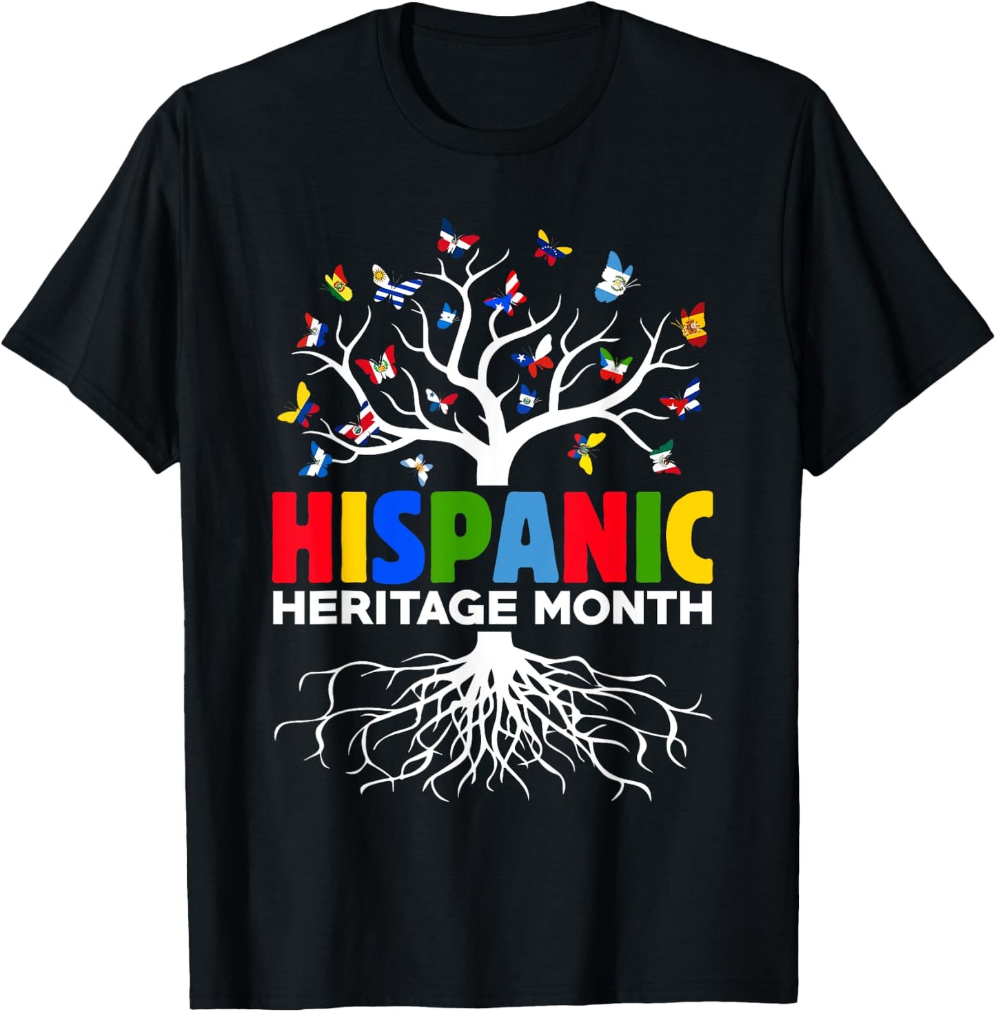 Butterflies Latina Countries Flags Hispanic Heritage Month T-Shirt - T-Shirt | Black