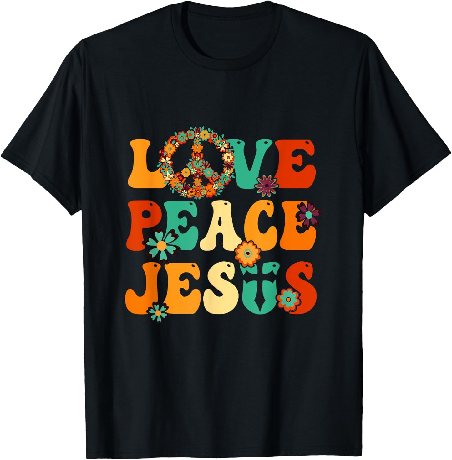 Love Peace Jesus Christian Fun 60S 70S Costume Groovy Hippie T-Shirt - T-Shirt | Black