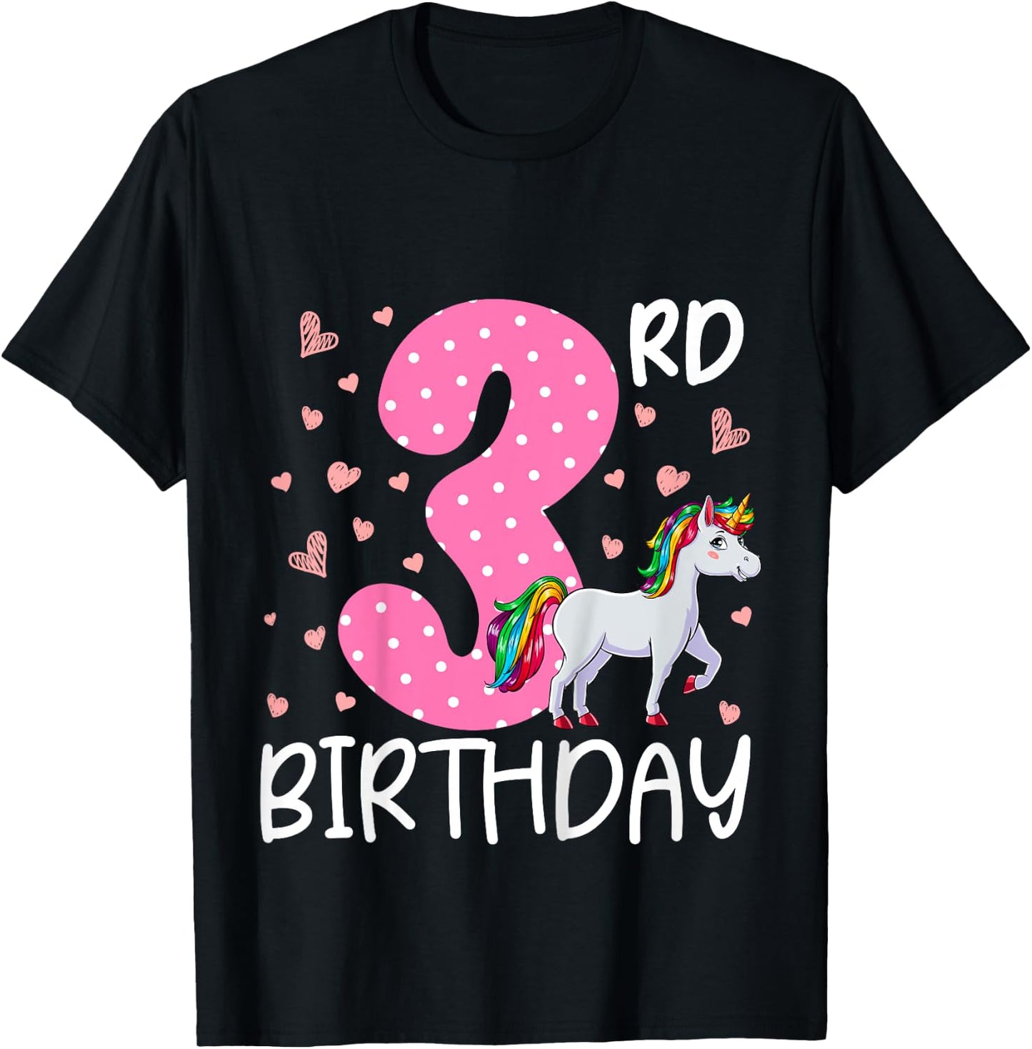 3 Years Old Girls Unicorn 3rd Birthday T-Shirt - T-Shirt | Black