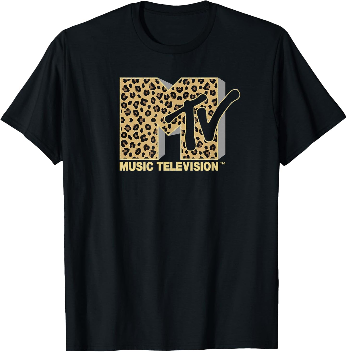 MTV Leopard Print Fill MTV Logo T-Shirt - T-Shirt | Black