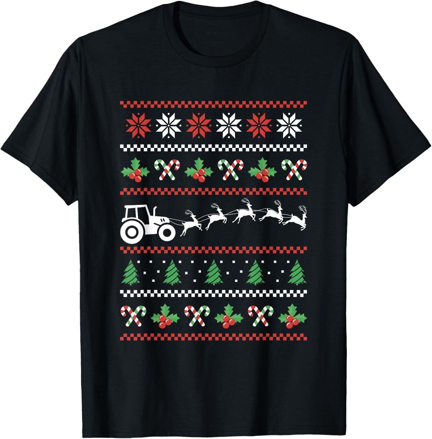 Tractor Reindeer Ugly Christmas Farm Farming Xmas Farmer T-Shirt - T-Shirt | Black