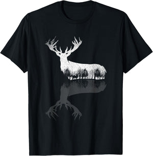 Animal Outdoor Trees Nature Forest Wildlife Reflection Deer T-Shirt - T-Shirt | Black