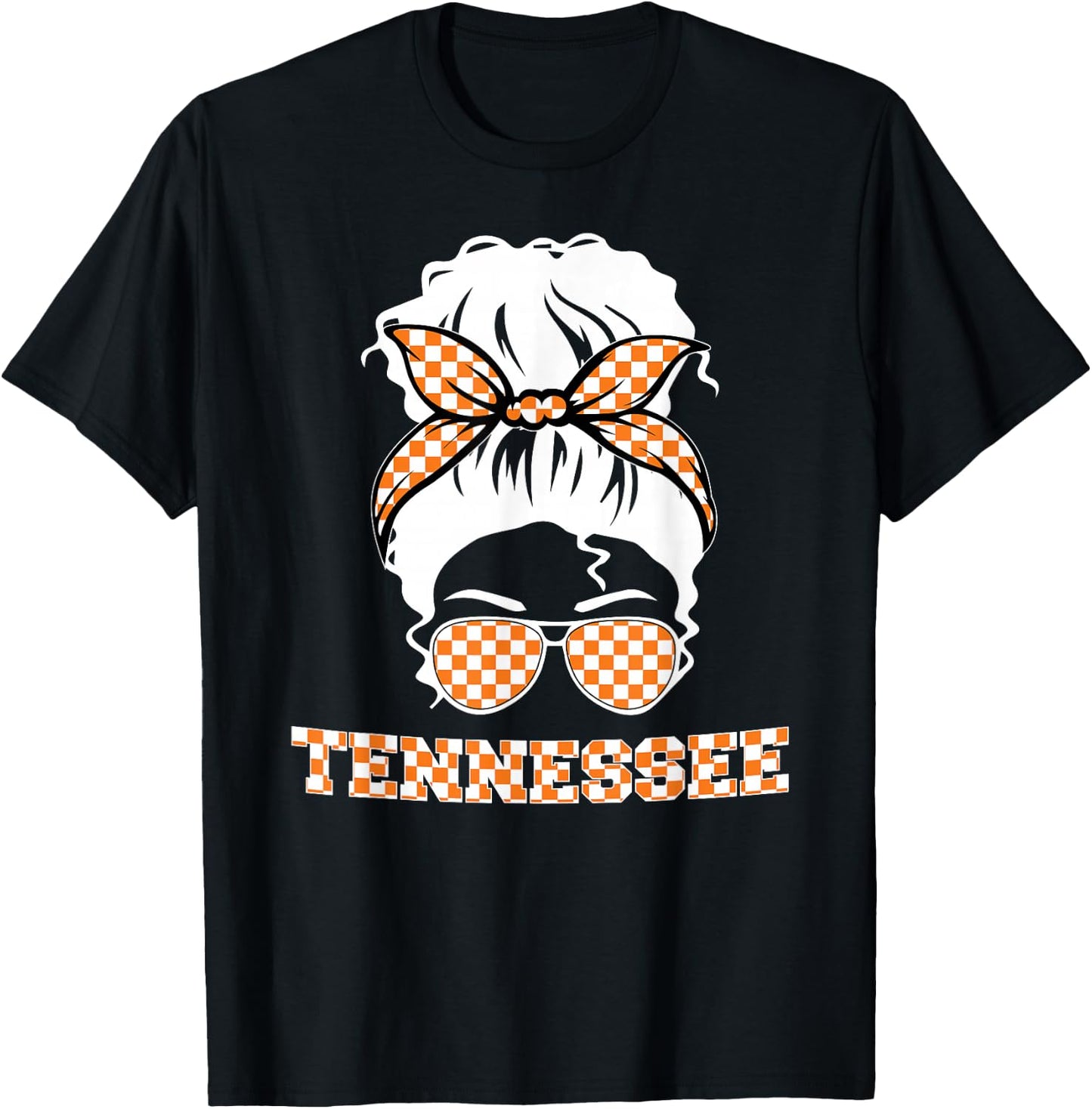 Tennessee State Orange USA Messy Bun Hair Pride TN T-Shirt - T-Shirt | Black