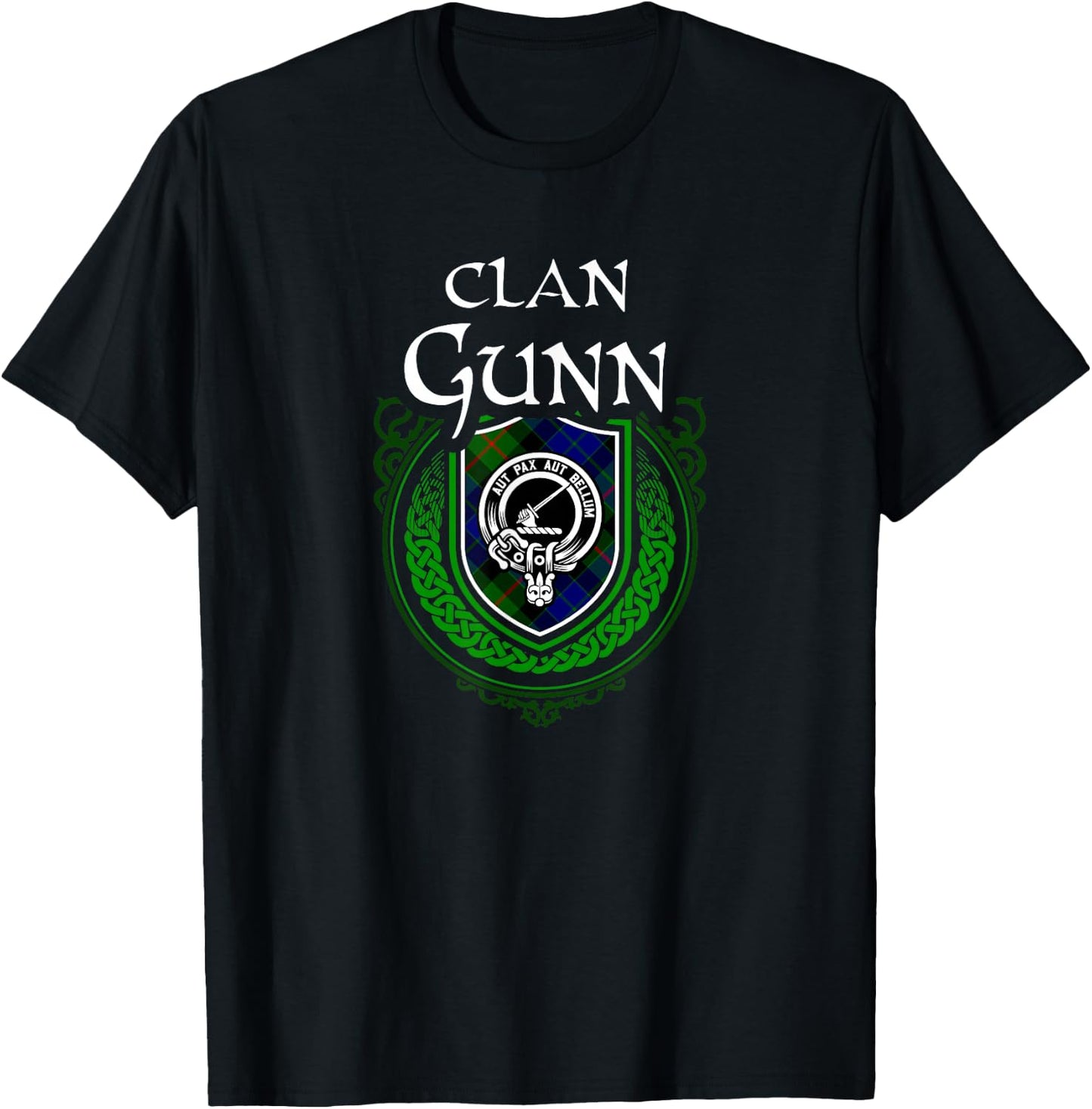 Clan Gunn Surname Scottish Clan Crest Tartan Badge T-Shirt - T-Shirt | Black